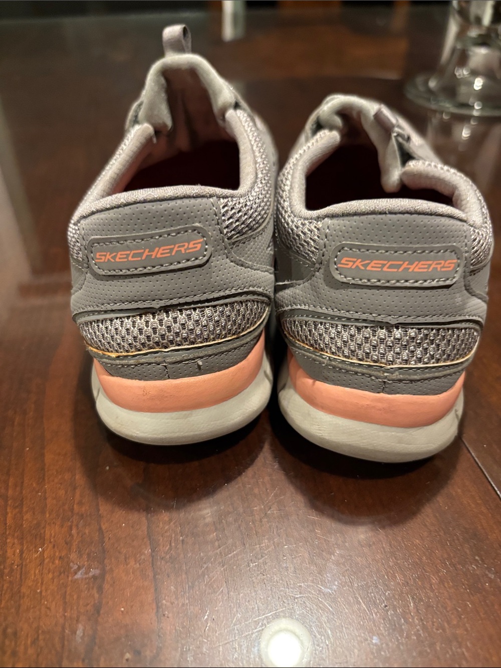 Skechers Gray and Coral Slip-On Walking Sneakers for Women - Picture 4 of 6